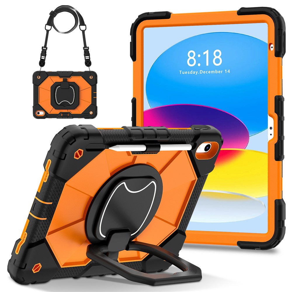 C3 for iPad (2025) / 10.9 (2022) Case Contrast Color Silicone+PC Kickstand Anti-Drop Tablet Cover - Black+Orange
