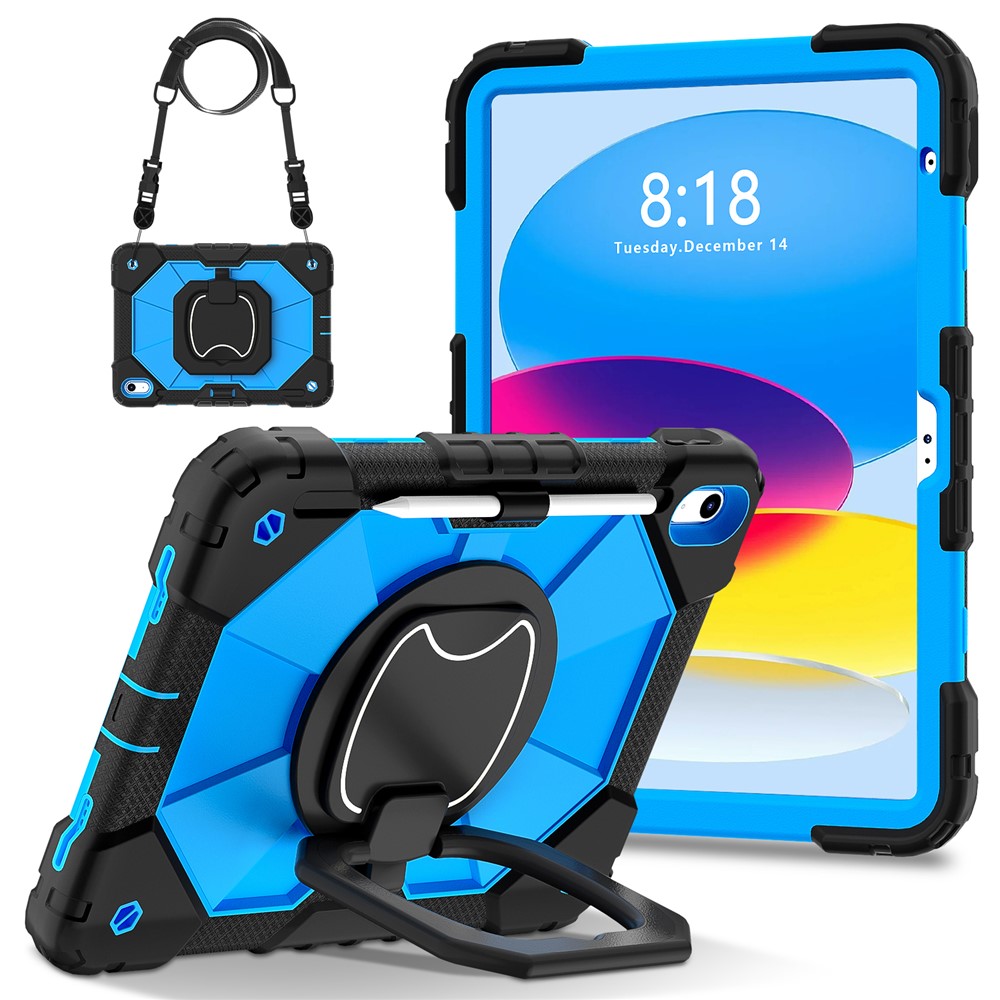 C3 for iPad (2025) / 10.9 (2022) Case Contrast Color Silicone+PC Kickstand Anti-Drop Tablet Cover - Black+Blue