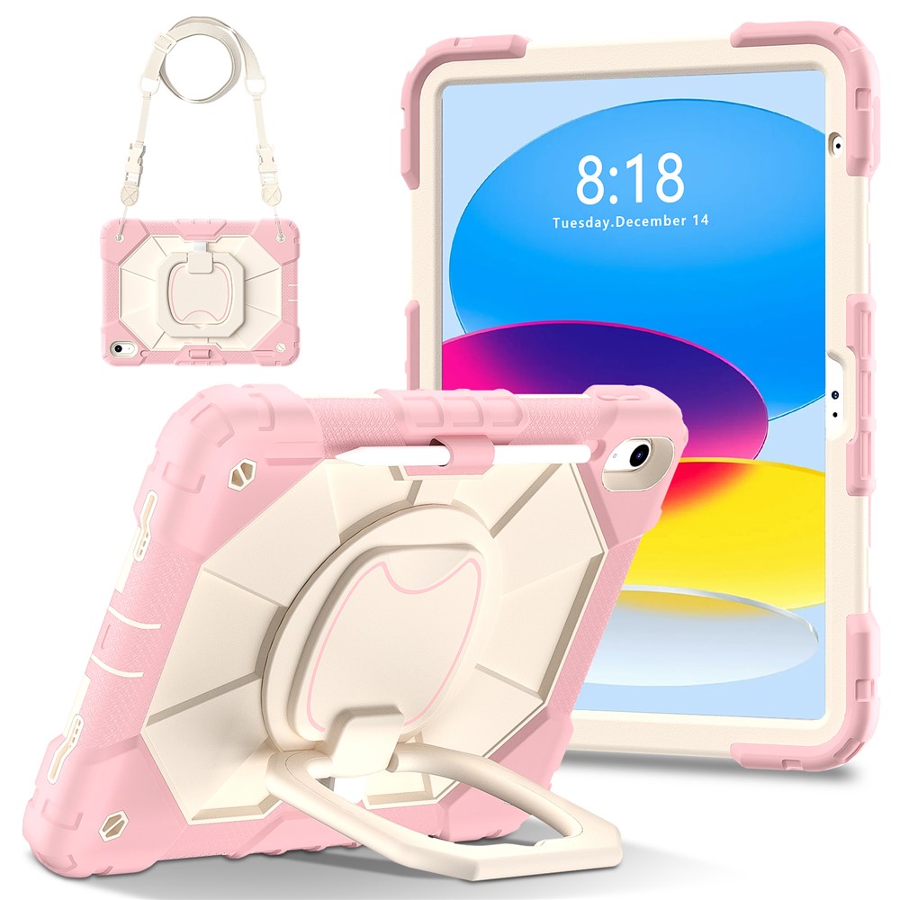 C3 for iPad (2025) / 10.9 (2022) Case Contrast Color Silicone+PC Kickstand Anti-Drop Tablet Cover - Rose Gold