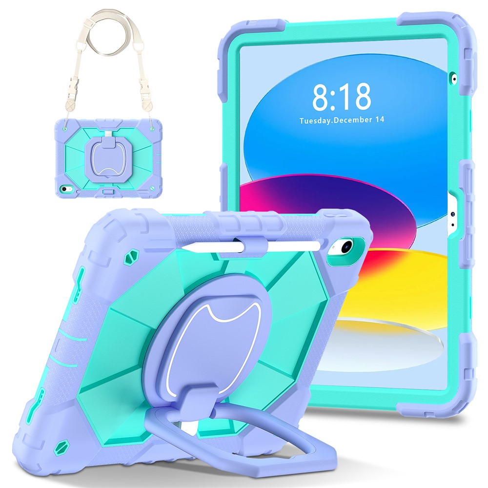C3 for iPad (2025) / 10.9 (2022) Case Contrast Color Silicone+PC Kickstand Anti-Drop Tablet Cover - Purple+Mint Green