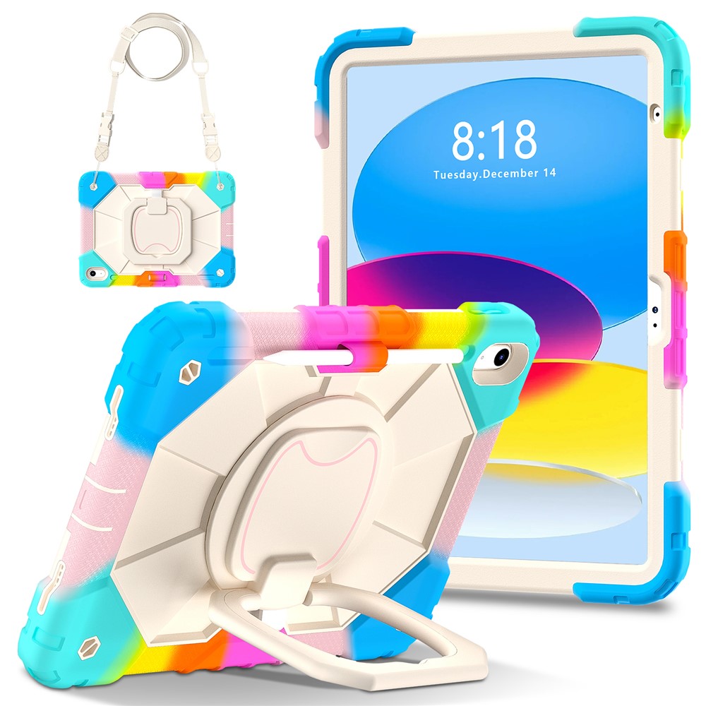 C3 for iPad (2025) / 10.9 (2022) Case Contrast Color Silicone+PC Kickstand Anti-Drop Tablet Cover - Colorful Blue