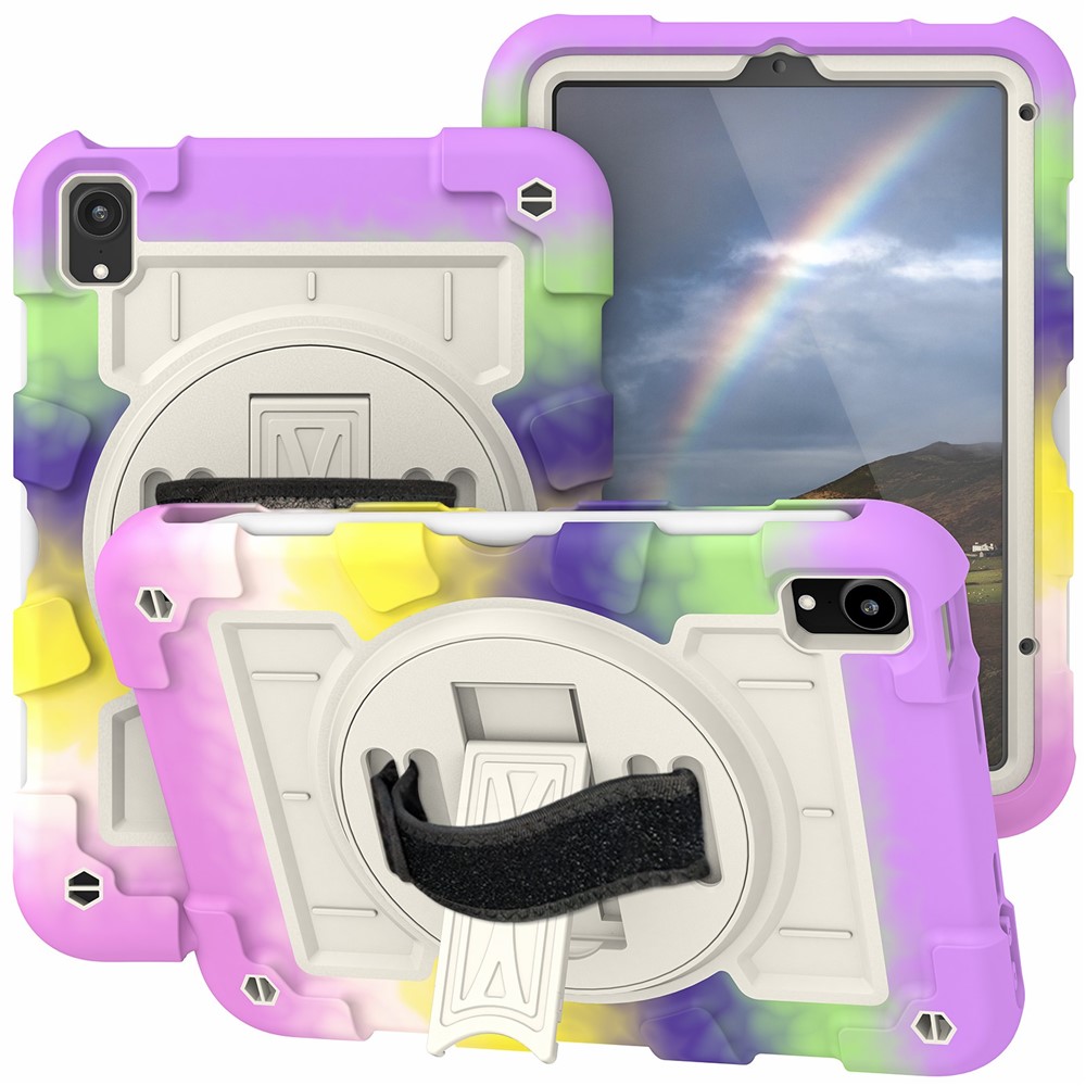 For iPad mini (2024) / mini (2021) Tablet Case TPU+PC Kickstand Cover with Shoulder Strap - Colorful Purple