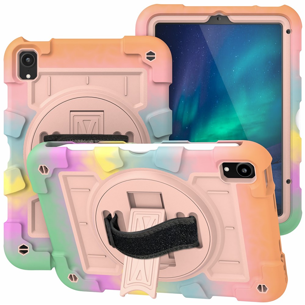 For iPad mini (2024) / mini (2021) Tablet Case TPU+PC Kickstand Cover with Shoulder Strap - Colorful Gold