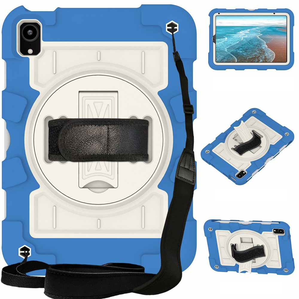 For iPad mini (2024) / mini (2021) Tablet Case Hand Strap Kickstand Cover with Shoulder Strap - Sky Blue
