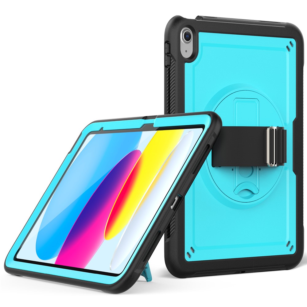 Tablet Case for iPad (2025) / 10.9 (2022) (A2696) Hand Strap Kickstand PC+TPU Cover Drop-Proof - Baby Blue