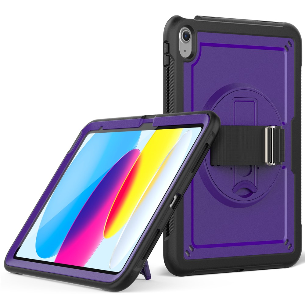 Tablet Case for iPad (2025) / 10.9 (2022) (A2696) Hand Strap Kickstand PC+TPU Cover Drop-Proof - Purple