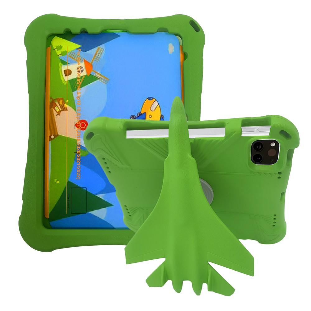 For iPad (2025) / 10.9 (2022) / Air (2020) / (2022) / iPad Pro 11 (2020) / (2021) / (2022) EVA Case Airplane Style Kickstand - Green