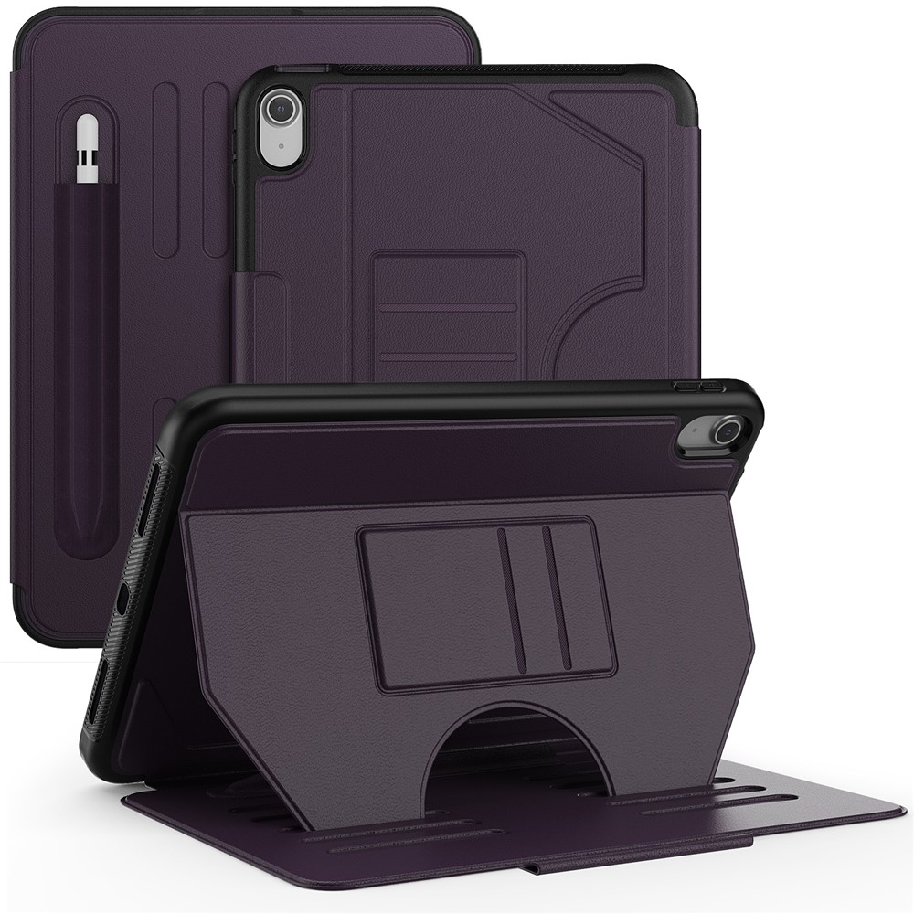 For iPad (2025) / 10.9 (2022) A2696 Case with Card Holder, 5-Level Adjustable Stand Pen Slot Tablet Flip Cover - Purple