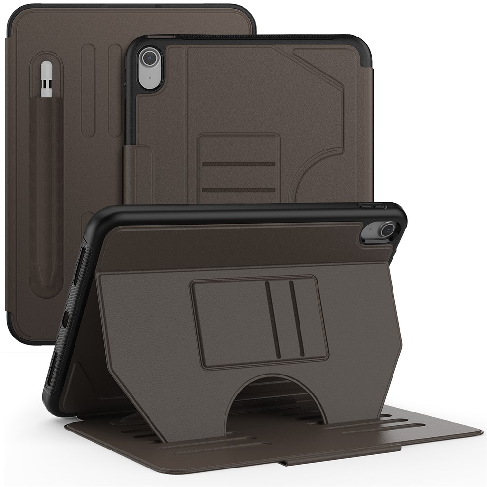 For iPad (2025) / 10.9 (2022) A2696 Case with Card Holder, 5-Level Adjustable Stand Pen Slot Tablet Flip Cover - Brown