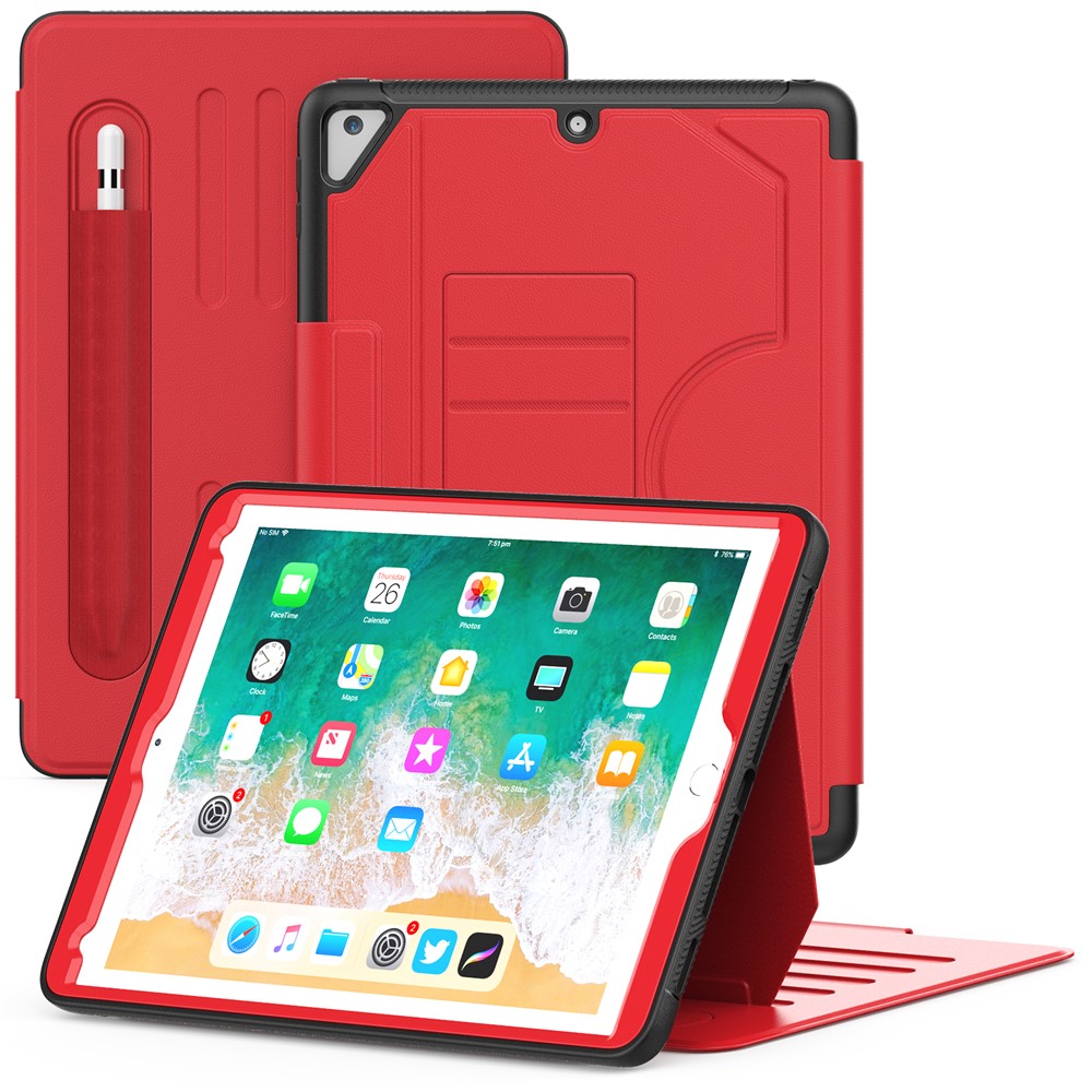 For iPad 9.7-inch (2018) / (2017) / iPad Pro 9.7 inch (2016) / iPad Air 2 Case Leather Auto Wake Sleep Tablet Cover - Red