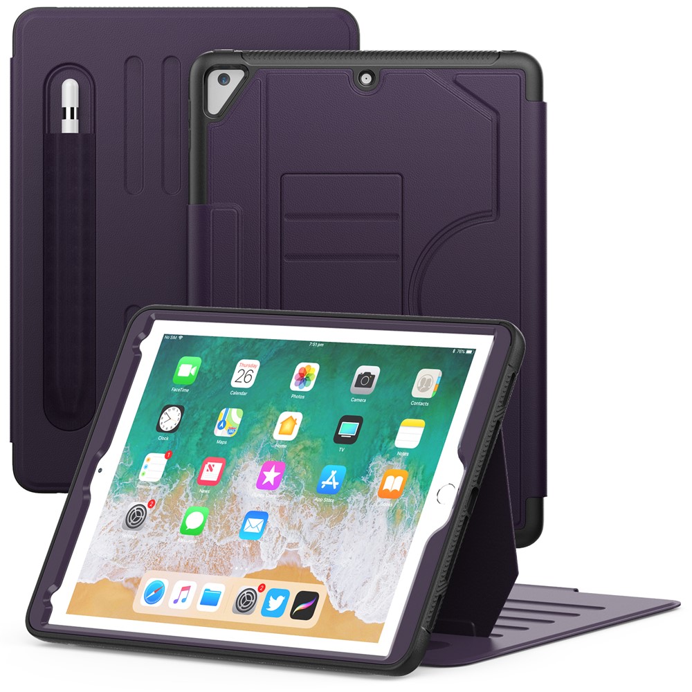 For iPad 9.7-inch (2018) / (2017) / iPad Pro 9.7 inch (2016) / iPad Air 2 Case Leather Auto Wake Sleep Tablet Cover - Purple