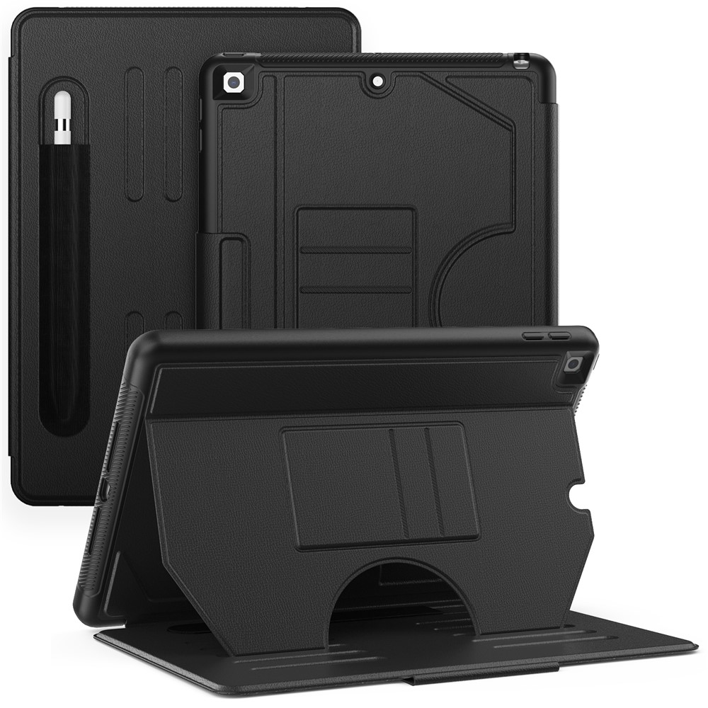 For iPad 10.2 (2021) / 10.2 (2019) / 10.2 (2020) Case Shockproof Card Holder Flip Tablet Cover with Pen Slot - Black