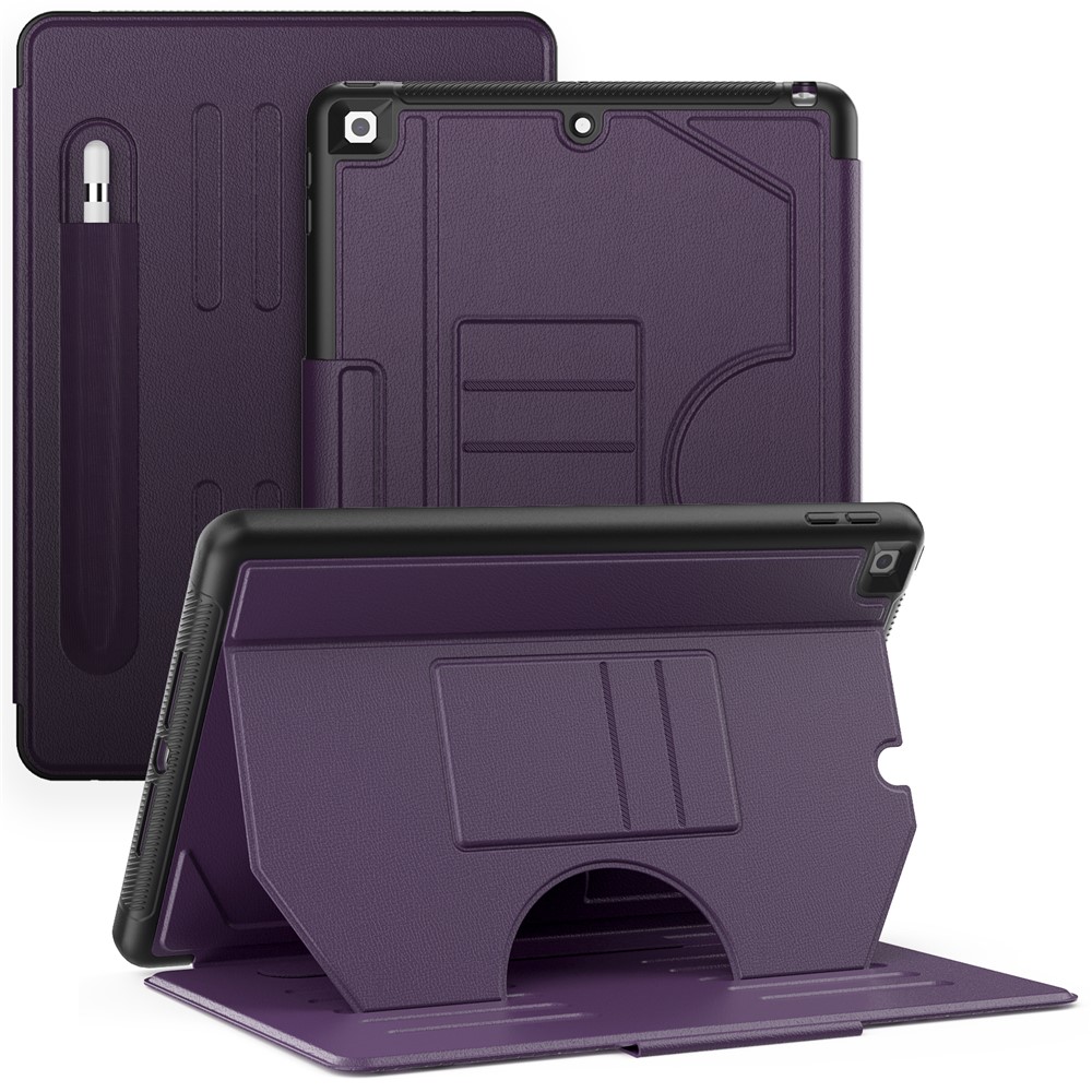 For iPad 10.2 (2021) / 10.2 (2019) / 10.2 (2020) Case Shockproof Card Holder Flip Tablet Cover with Pen Slot - Purple