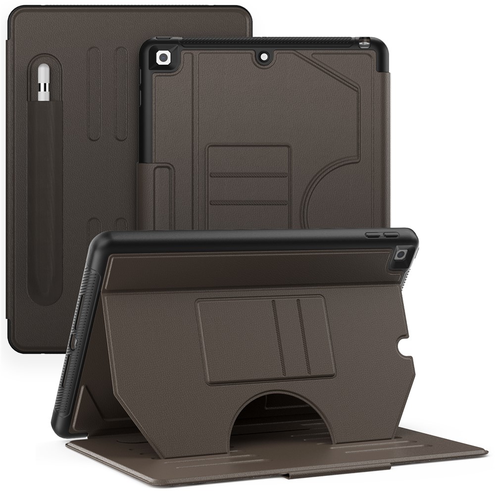 For iPad 10.2 (2021) / 10.2 (2019) / 10.2 (2020) Case Shockproof Card Holder Flip Tablet Cover with Pen Slot - Brown