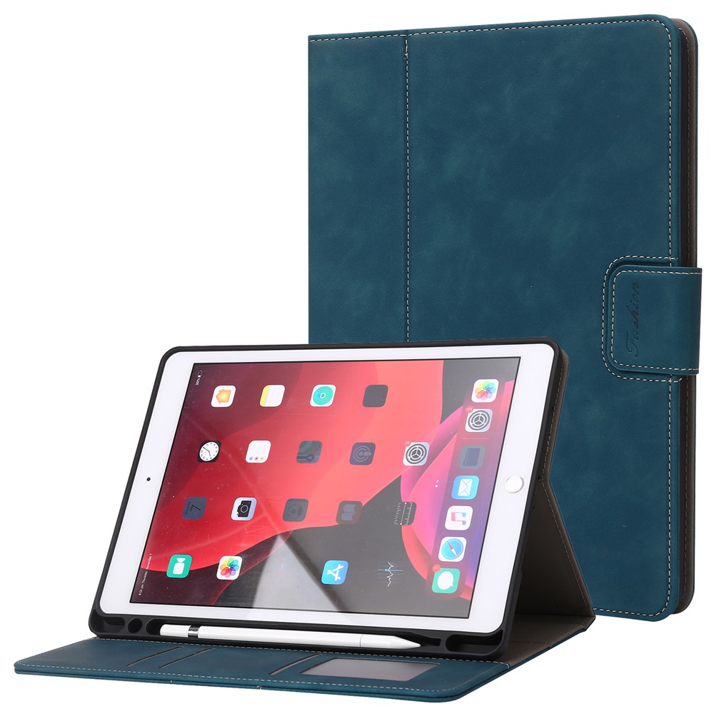 For iPad 10.2 (2021)  /  (2019)  /  (2020)  /  Air 10.5 inch (2019) Case Wallet Calf Texture Tablet Cover with Pens Slot - Baby Blue