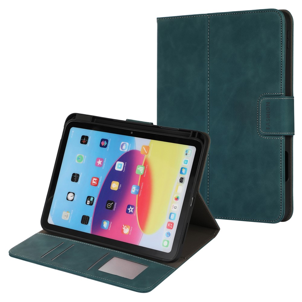 For iPad (2025) / 10.9 (2022) Case Leather Flip Wallet Tablet Cover with Pens Slot - Baby Blue