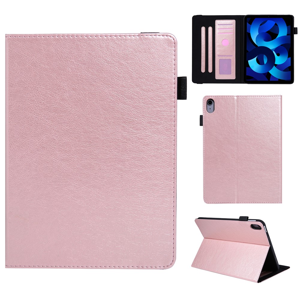 For iPad (2025) / 10.9 (2022) Shockproof Case Card Slots Tablet Leather Flip Cover with Pens Holder - Rose Gold