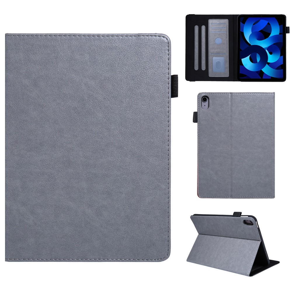 For iPad (2025) / 10.9 (2022) Shockproof Case Card Slots Tablet Leather Flip Cover with Pens Holder - Grey