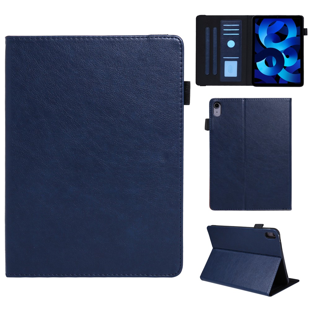 For iPad (2025) / 10.9 (2022) Shockproof Case Card Slots Tablet Leather Flip Cover with Pens Holder - Sapphire