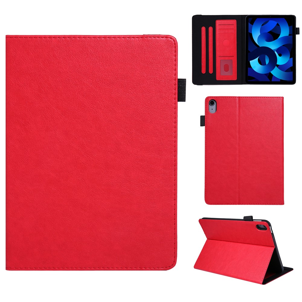 For iPad (2025) / 10.9 (2022) Shockproof Case Card Slots Tablet Leather Flip Cover with Pens Holder - Red