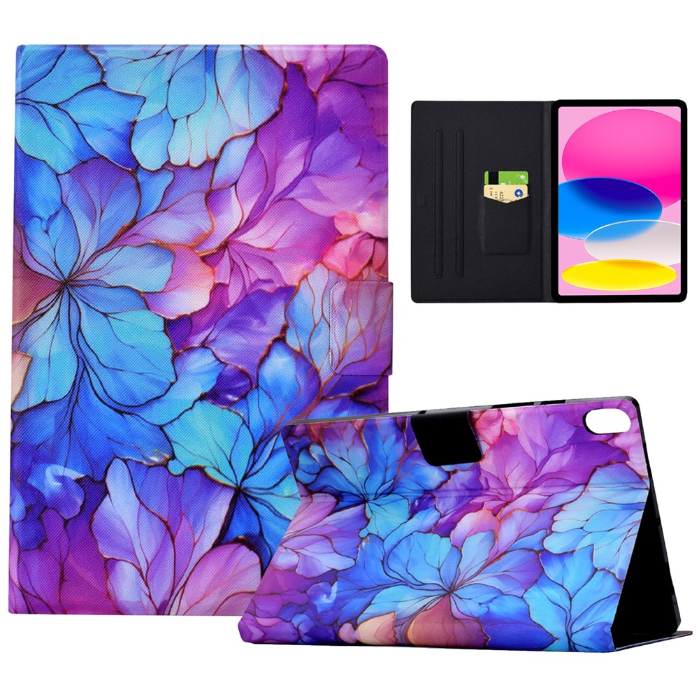 For iPad (2025) / 10.9 (2022) Case with Card Slots Pattern Printed Bump Proof Leather Tablet Cover - Petal