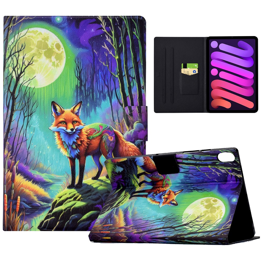 For iPad mini (2024) / mini (2021) Case PU Leather Card Slots Tablet Cover with Auto Wake / Sleep - Moonlight Fox