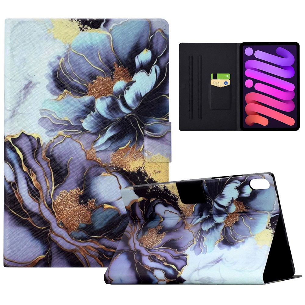 For iPad mini (2024) / mini (2021) Case PU Leather Card Slots Tablet Cover with Auto Wake / Sleep - Peony Flower