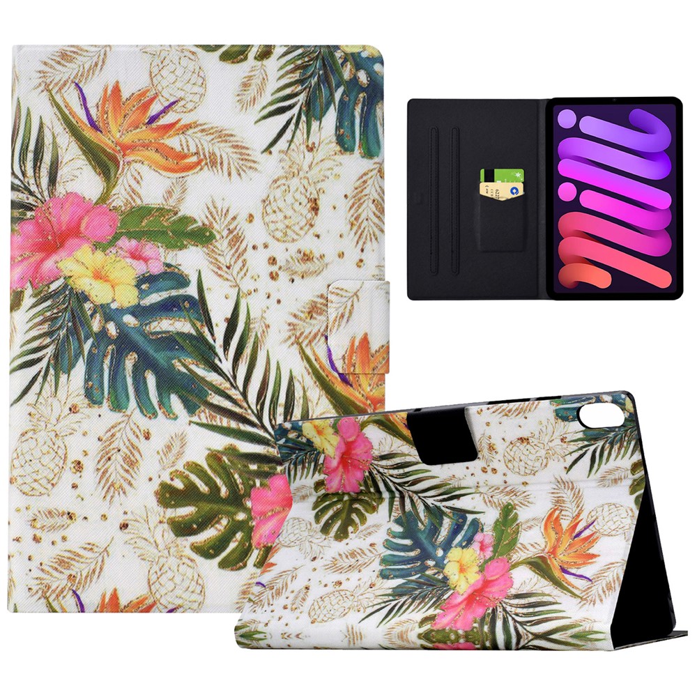 For iPad mini (2024) / mini (2021) Case PU Leather Card Slots Tablet Cover with Auto Wake / Sleep - Golden Pineapple