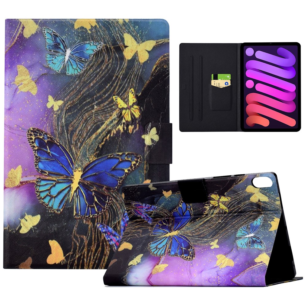 For iPad mini (2024) / mini (2021) Case PU Leather Card Slots Tablet Cover with Auto Wake / Sleep - Golden Butterflies