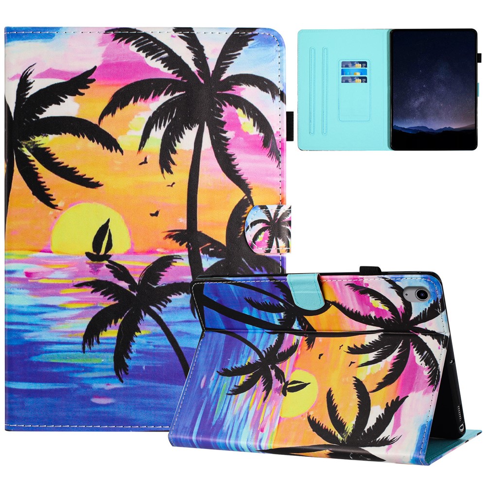 For iPad (2025) / 10.9 (2022) Case Pattern Printing Full Protection PU Leather Stand Tablet Cover - Coconut Tree