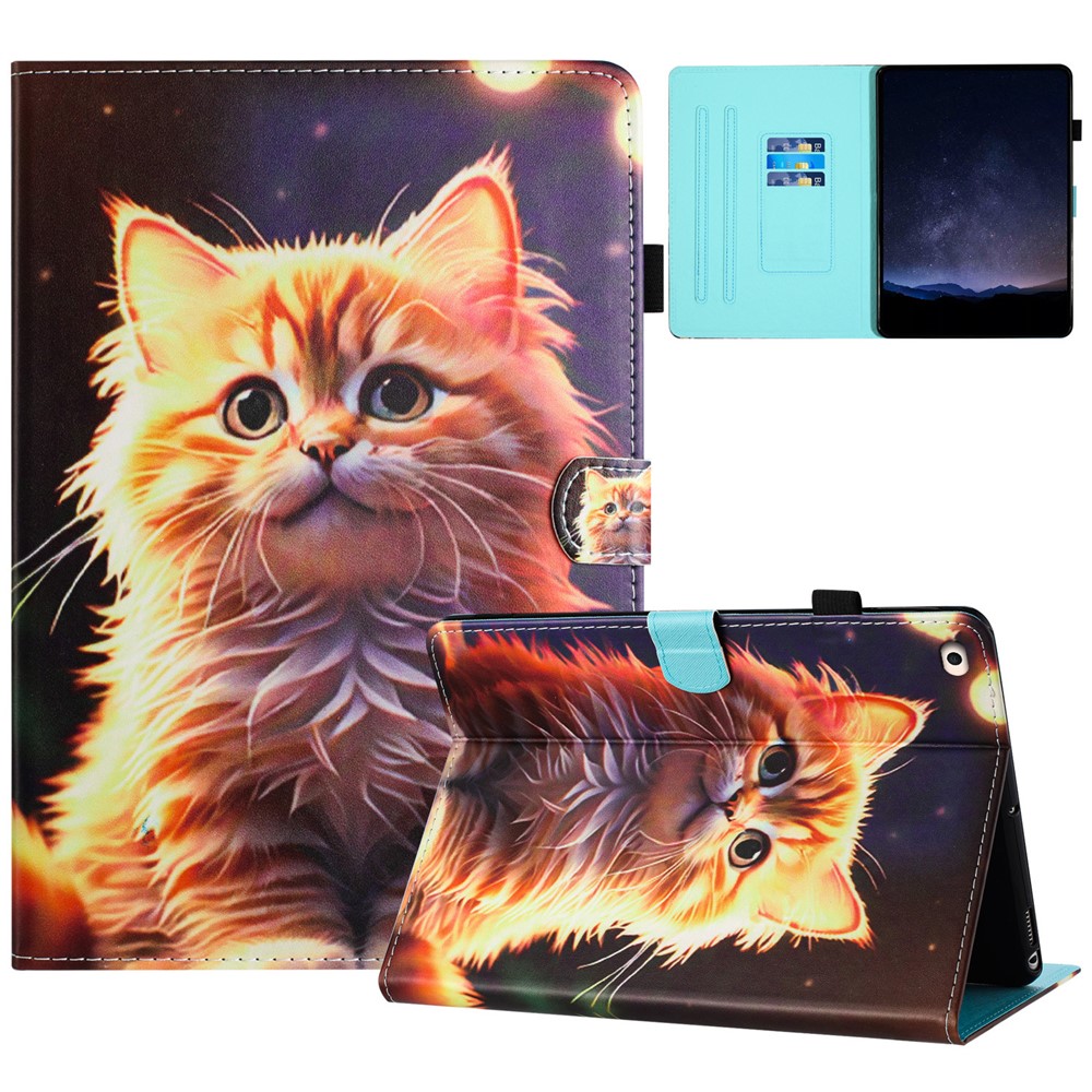 For iPad 9.7 (2017) / (2018) Leather Case Card Holder Tablet Cover - Cat
