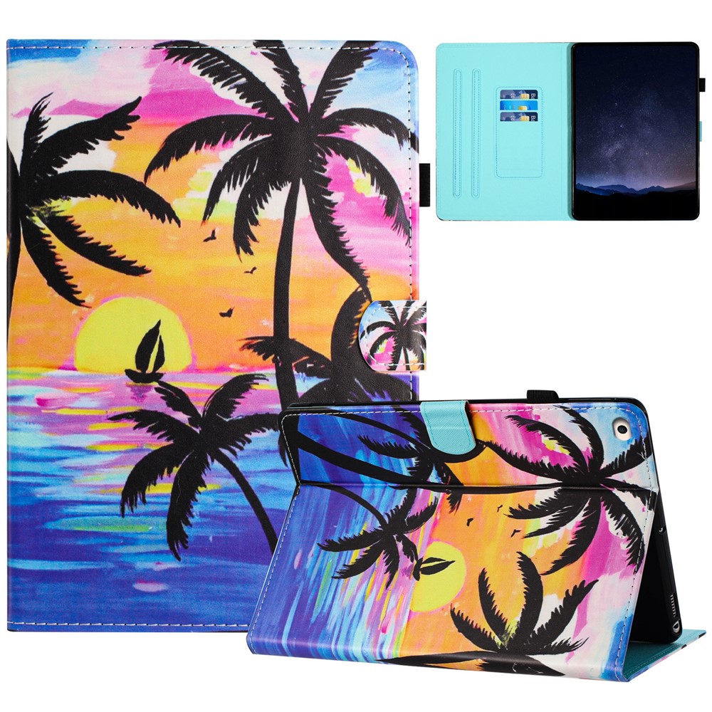 For iPad 9.7 (2017) / (2018) Leather Case Card Holder Tablet Cover - Coconut Tree