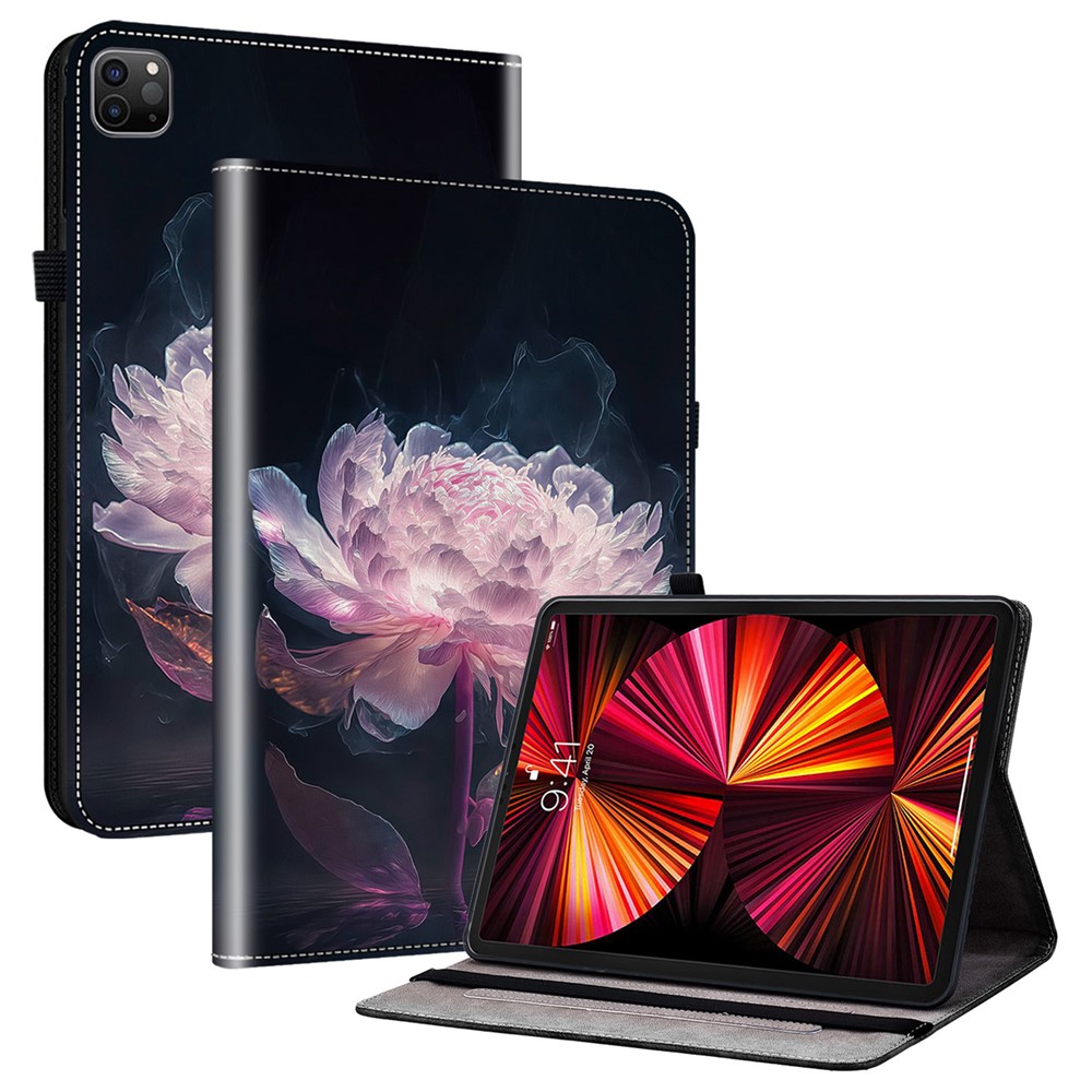 For iPad Pro 12.9 (2020) (2021) (2022) Wholesale Tablet Case Pattern Card Holder Protection Cover - Purple Peony