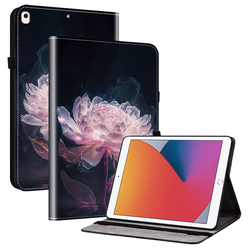 For iPad 10.2 (2021) / (2020) / (2019) Flip Case Pattern Printing Tablet Cover with Card Holder - Purple Peony