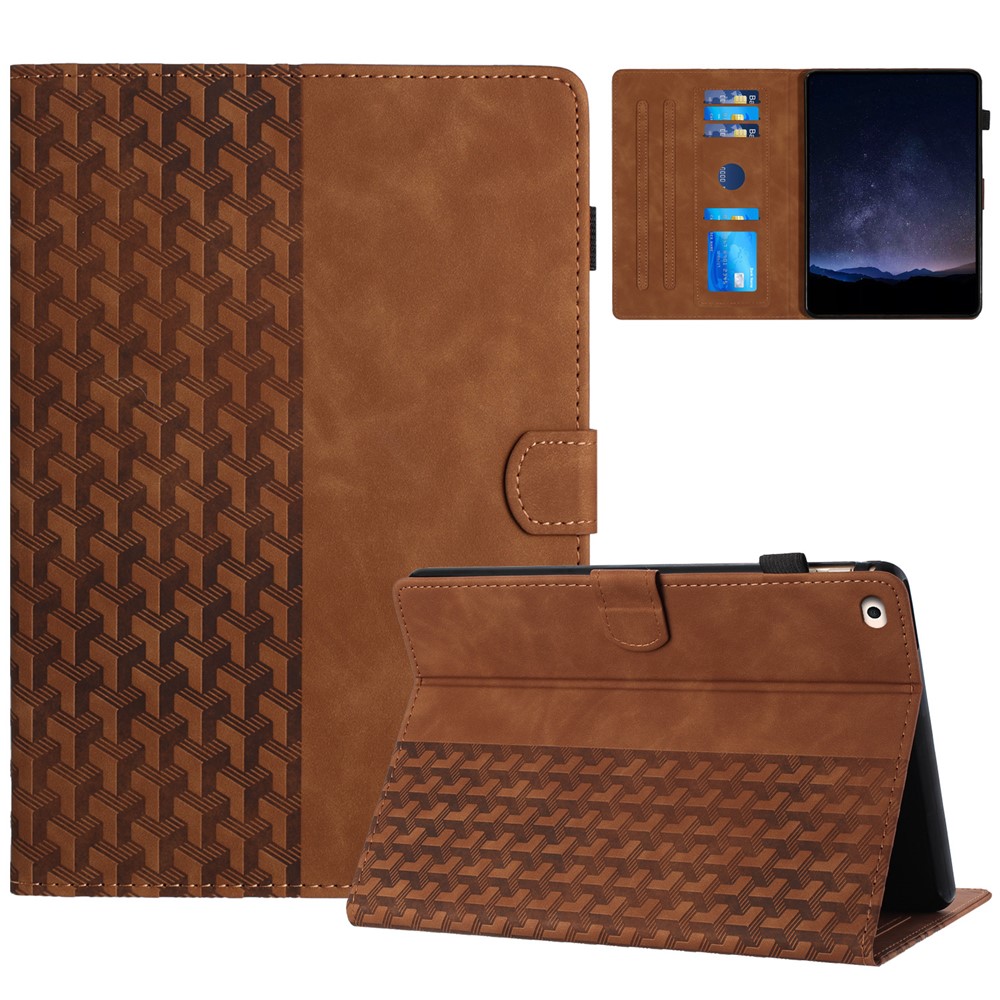 For iPad 9.7 (2017) / (2018) Anti-Scratch Building Blocks Imprinted Tablet Cover - Brown