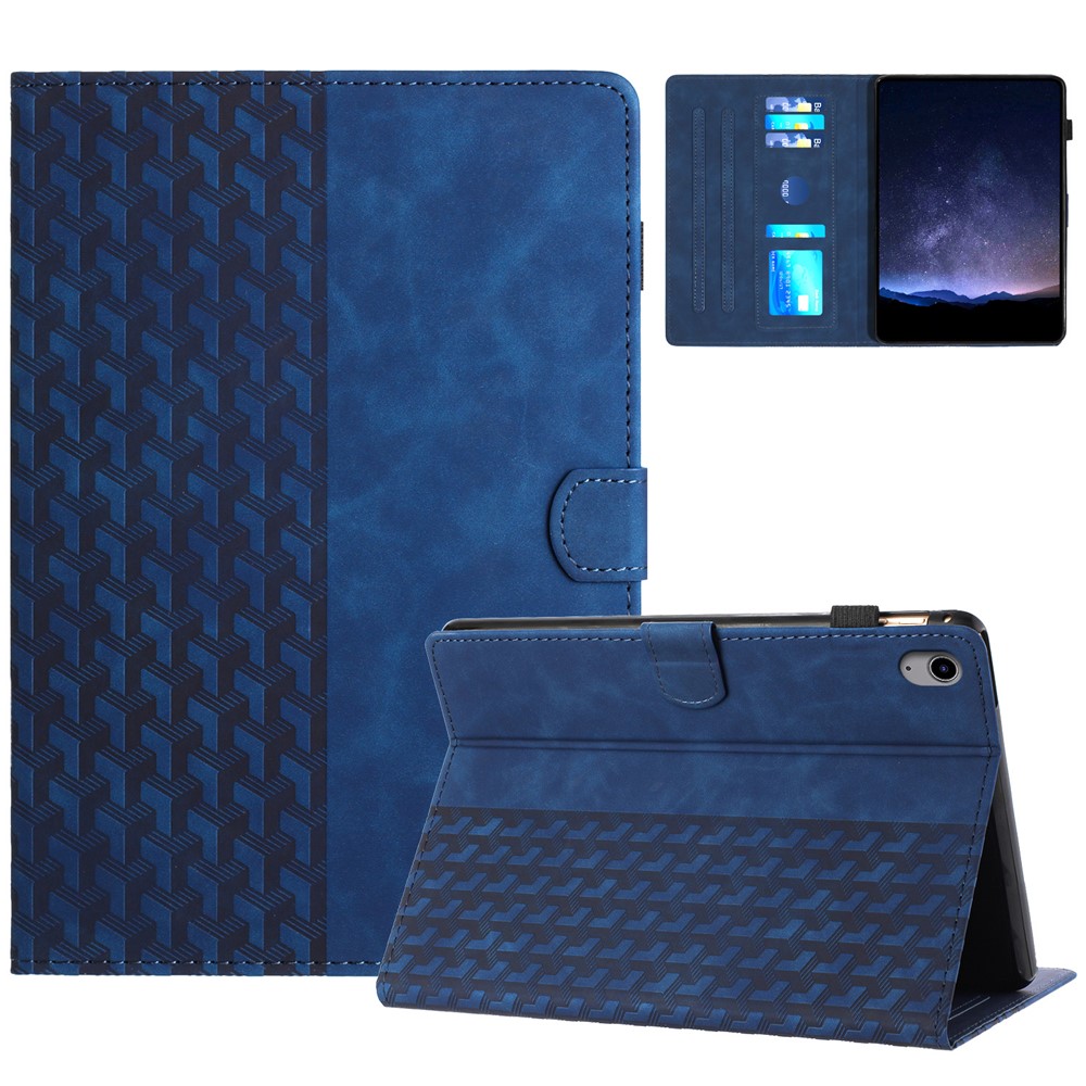 For iPad (2025) / 10.9 (2022) Cover Imprinted Shockproof PU Leather Tablet Case with Card Slots - Blue