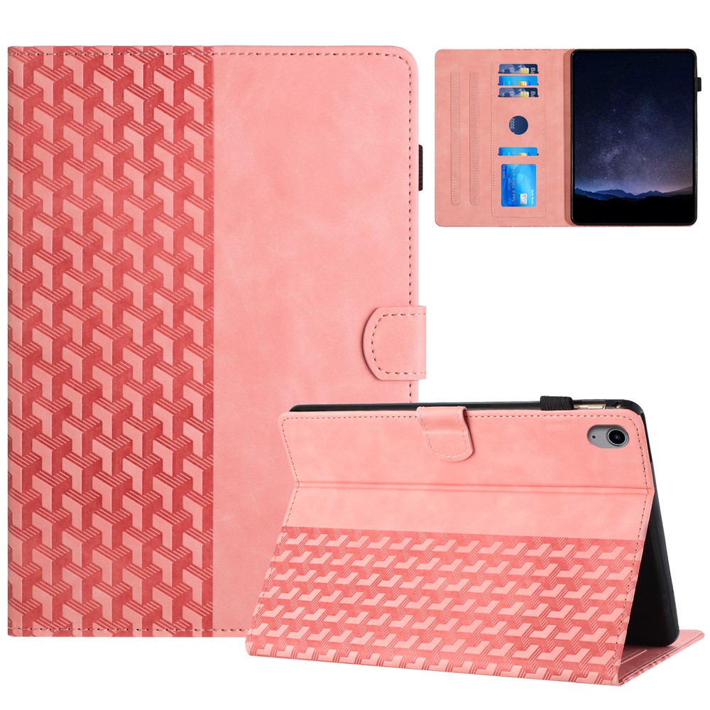 For iPad (2025) / 10.9 (2022) Cover Imprinted Shockproof PU Leather Tablet Case with Card Slots - Pink