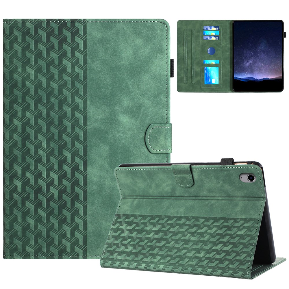 For iPad (2025) / 10.9 (2022) Cover Imprinted Shockproof PU Leather Tablet Case with Card Slots - Green
