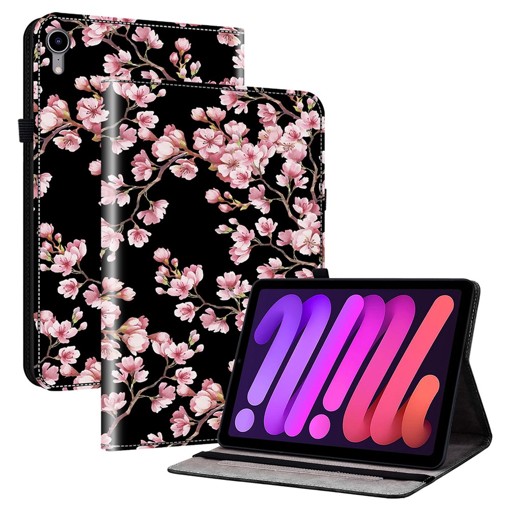For iPad mini (2024) / mini (2021) Case Pattern PU Leather Stand Folio Tablet Cover with Card Holder - Plum Blossom