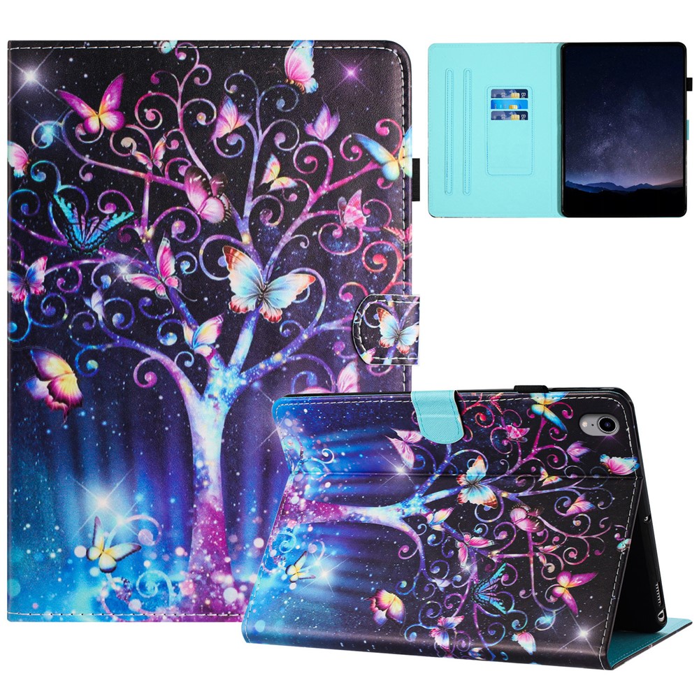 For iPad mini (2024) / mini (2021) Card Holder Case Pattern Printing Horizontal Stand Tablet Leather Cover - Meteor Butterfly