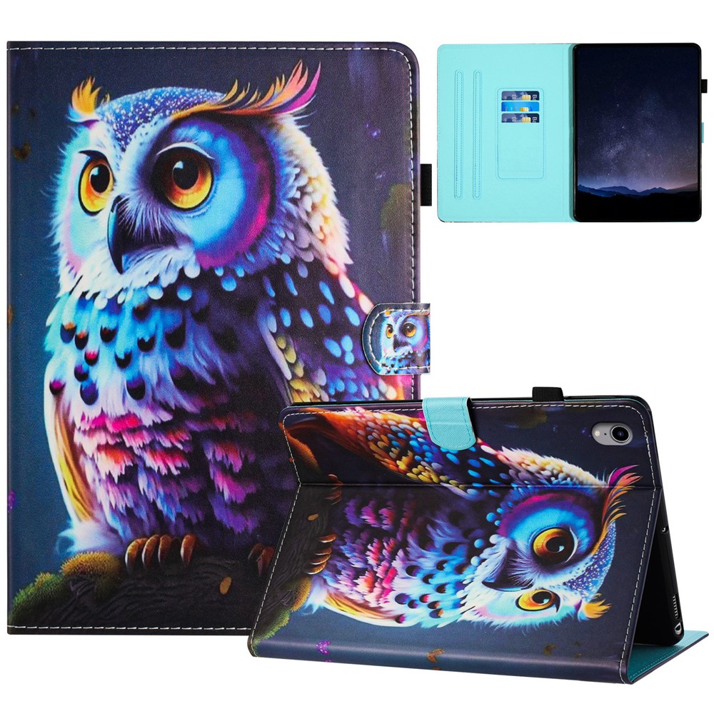 For iPad mini (2024) / mini (2021) Card Holder Case Pattern Printing Horizontal Stand Tablet Leather Cover - Owl