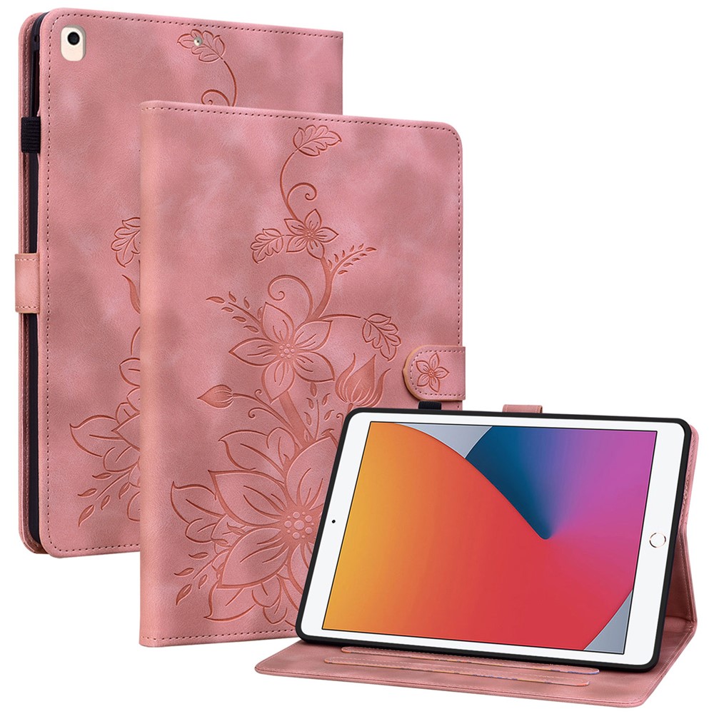 For iPad 10.2 (2021) / (2019) / (2020) Protective Case Anti-Drop Imprint PU Leather Tablet Cover - Pink