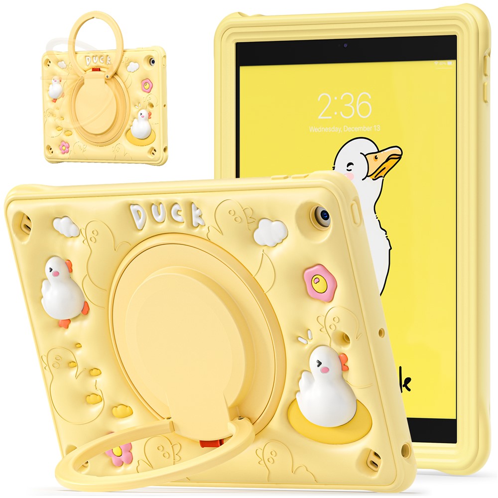 For iPad 10.2 (2021) / (2020) / (2019) Case Cartoon Duck Hand Grip Kickstand PC+Silicone Tablet Cover