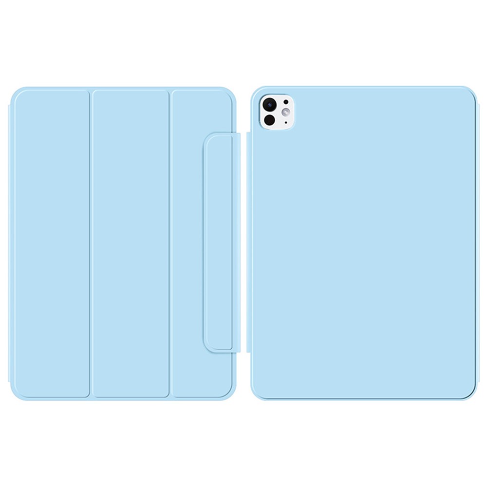 For iPad Pro 11 (2025) / 11 (2024) Case Magnetic Attachment PU Leather Drop-Proof Tablet Cover with Tri-Fold Stand - Baby Blue