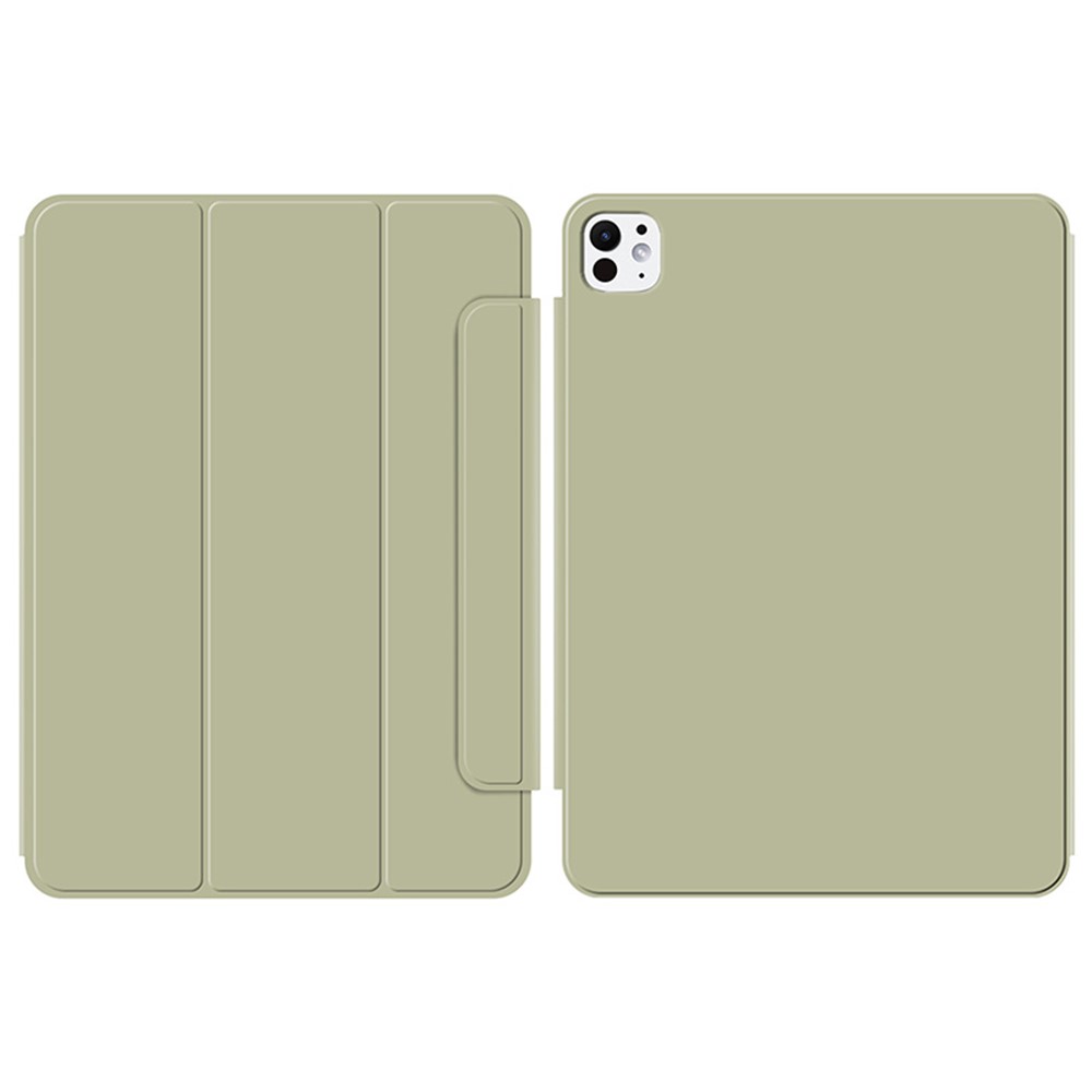 For iPad Pro 13 (2025) / 13 (2024) Case Magnetic Attachment PU Leather Tri-Fold Stand Tablet Cover - Light Green