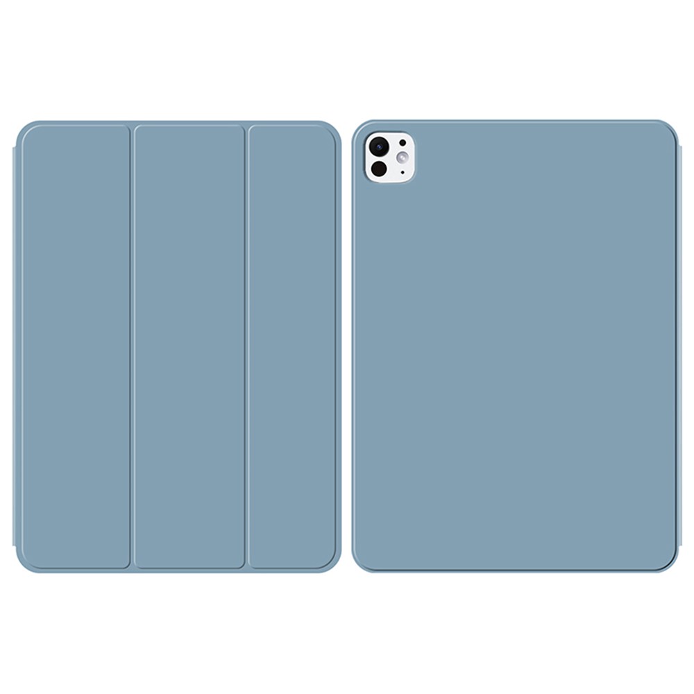 For iPad Pro 13 (2025) / 13 (2024) Case Magnetic Attachment PU Leather Tri-Fold Stand Shockproof Cover - Grey Blue