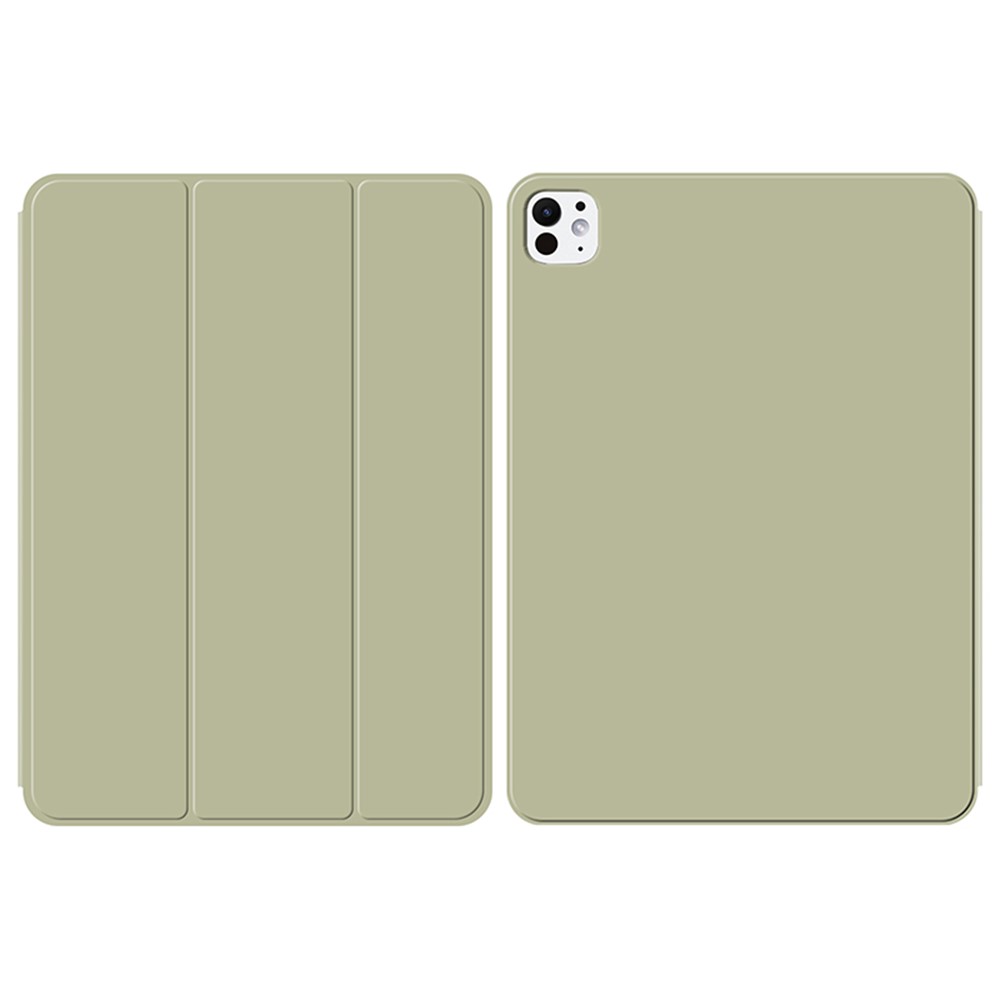 For iPad Pro 13 (2025) / 13 (2024) Case Magnetic Attachment PU Leather Tri-Fold Stand Shockproof Cover - Light Green