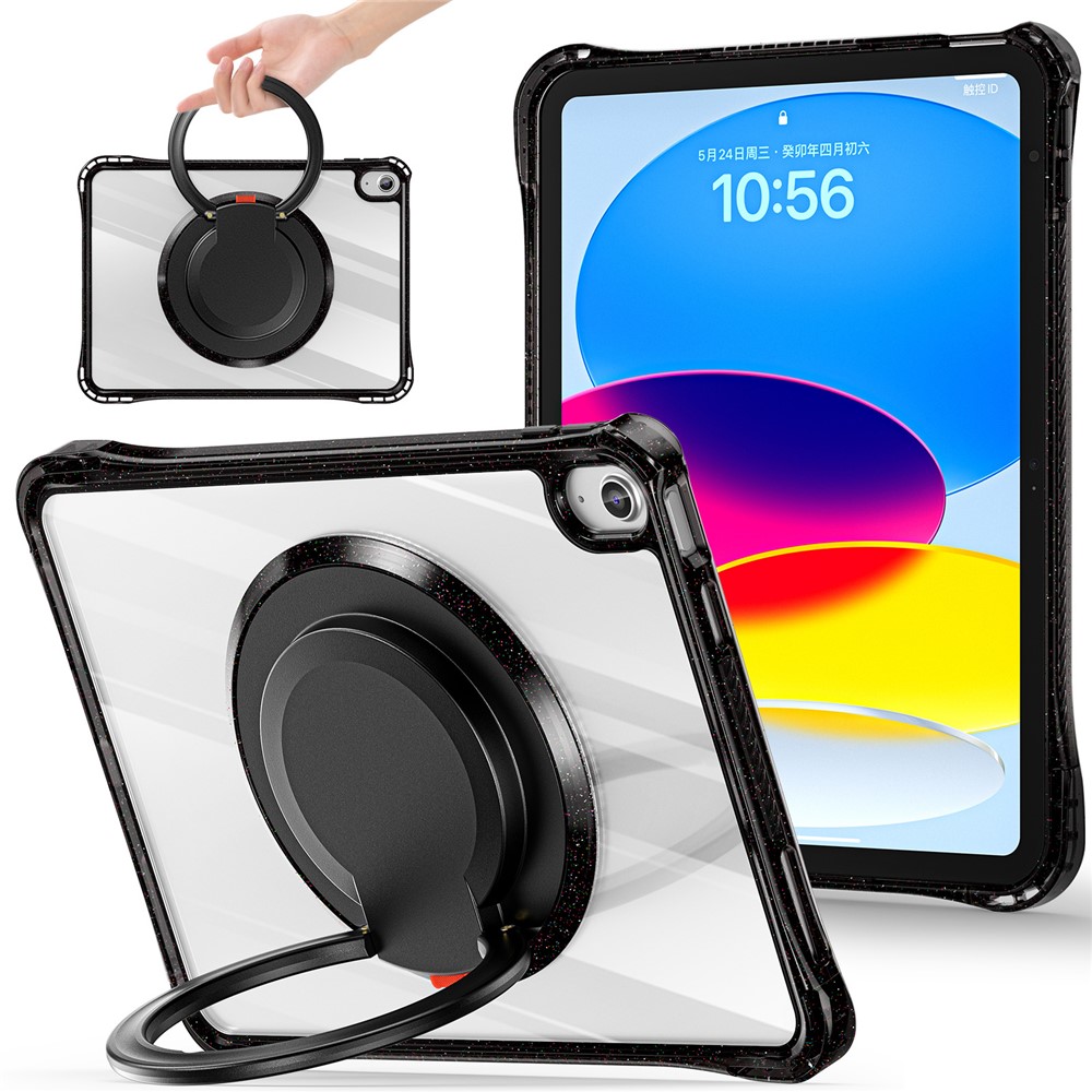 For iPad (2025) / 10.9 (2022) Case Rotating Handle Grip TPU+PC Clear Tablet Cover - Black