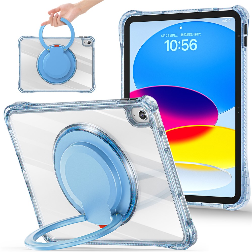 For iPad (2025) / 10.9 (2022) Case Rotating Handle Grip TPU+PC Clear Tablet Cover - Baby Blue