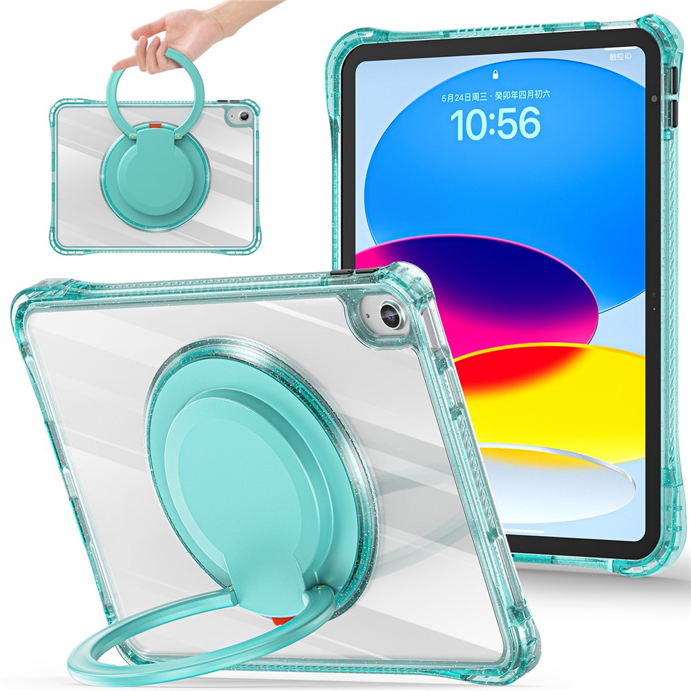For iPad (2025) / 10.9 (2022) Case Rotating Handle Grip TPU+PC Clear Tablet Cover - Light Green